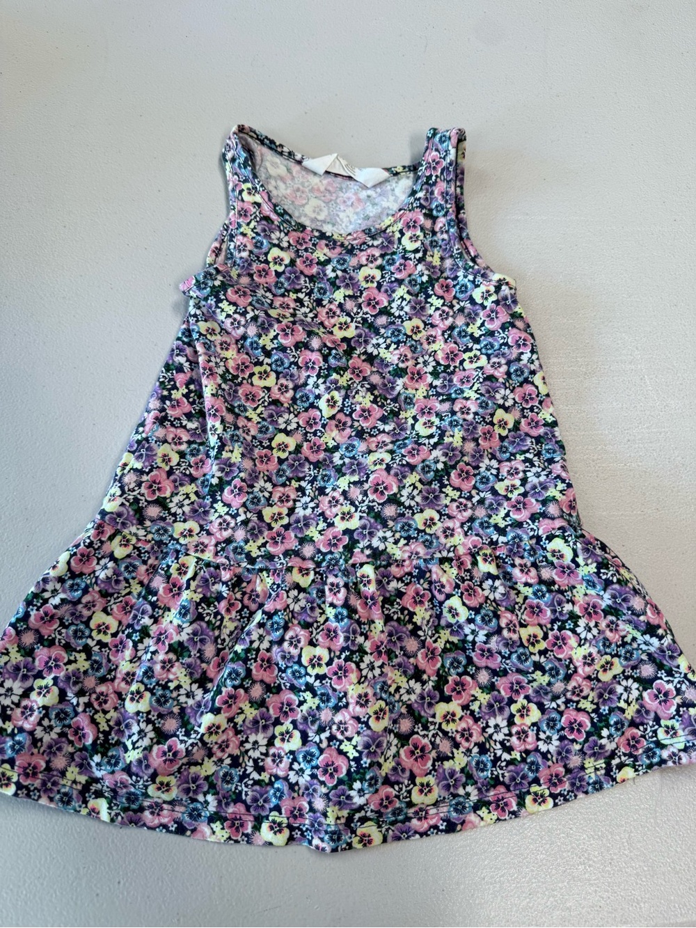 H&M Navy Floral Tank Top with Pink, Purple & Yellow Flowers